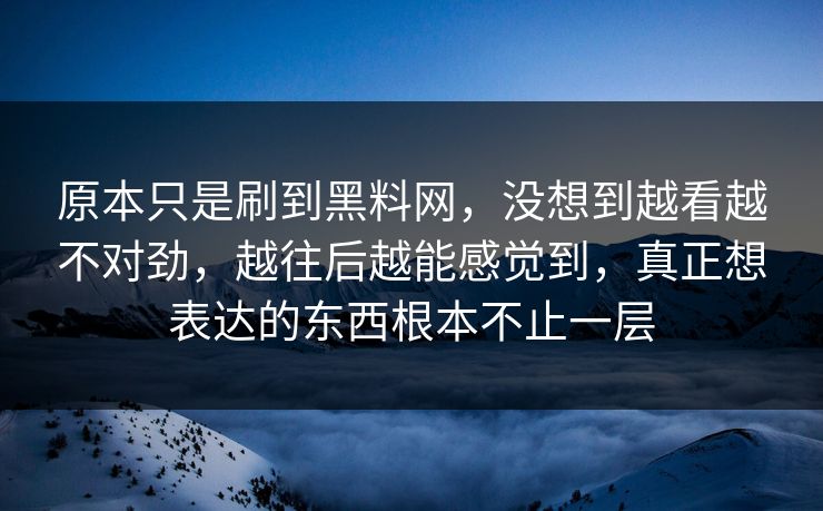 原本只是刷到黑料网，没想到越看越不对劲，越往后越能感觉到，真正想表达的东西根本不止一层