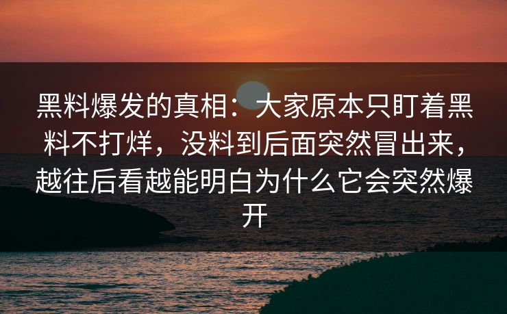 黑料爆发的真相：大家原本只盯着黑料不打烊，没料到后面突然冒出来，越往后看越能明白为什么它会突然爆开
