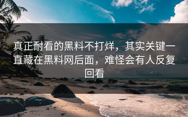 真正耐看的黑料不打烊，其实关键一直藏在黑料网后面，难怪会有人反复回看